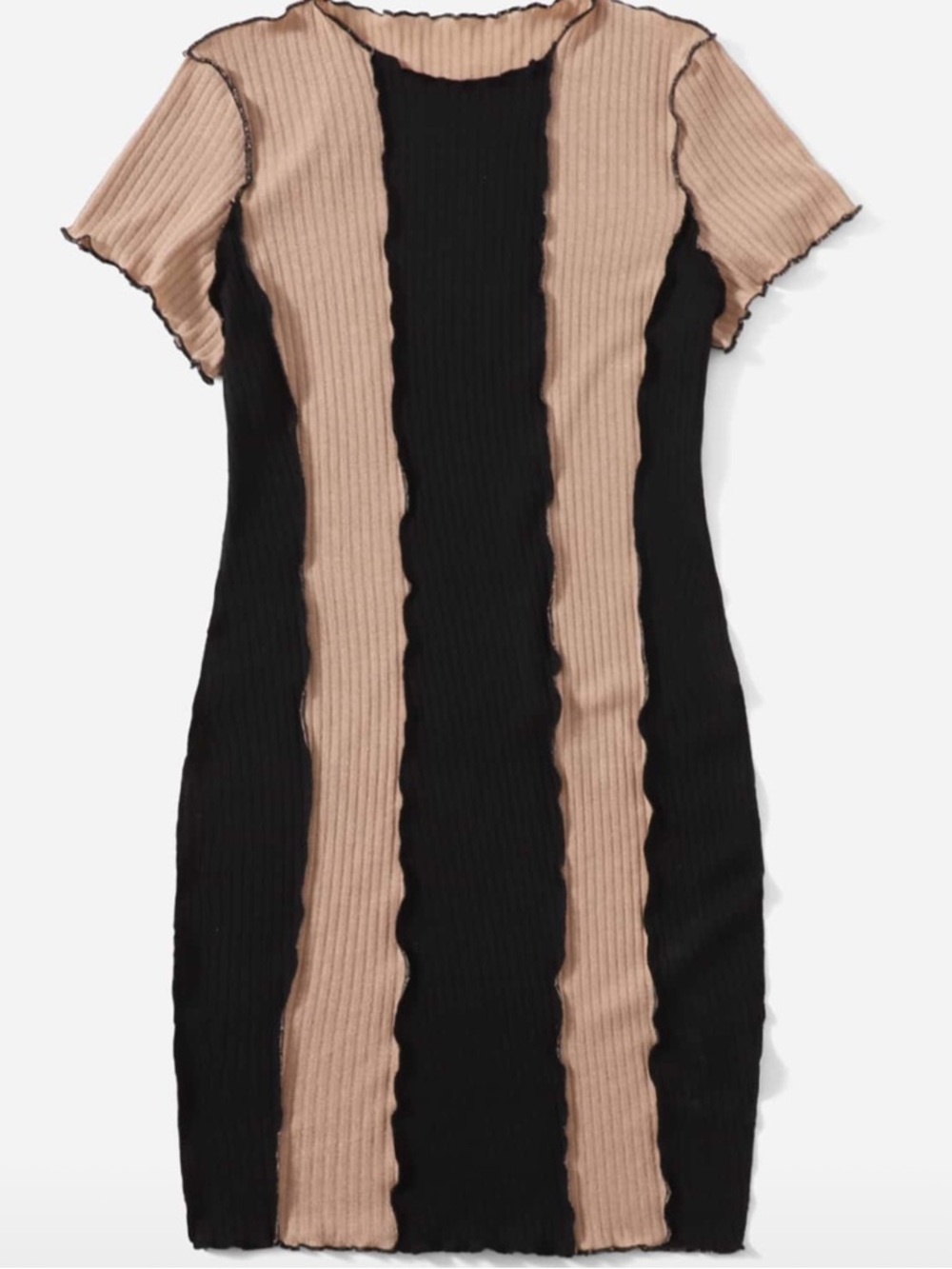 Ribbed Knit Short-Sleeve Stripe Dress